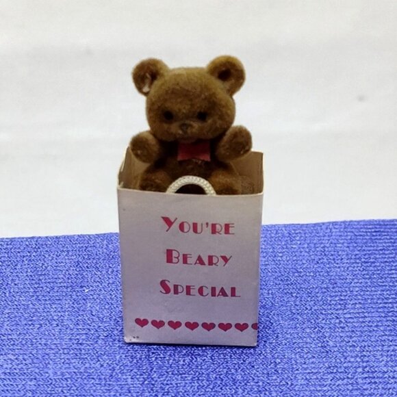 Flocked Mini Teddy Bears Decorative Love Messages Gift Bags Fridge Magnets 1980s - Picture 4 of 5